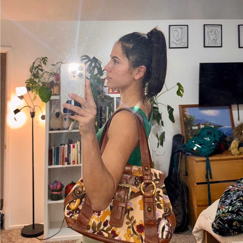Isabella Fiore Floral Brown Buckle Shoulder Bag